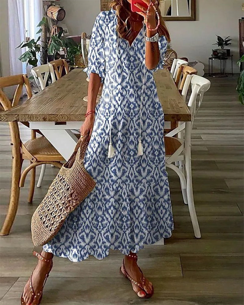 Scarlett | Boho Bloemen Maxi Jurk voor Dames – Vintage Stijl Halflange Mouwen Luchtige Jurk