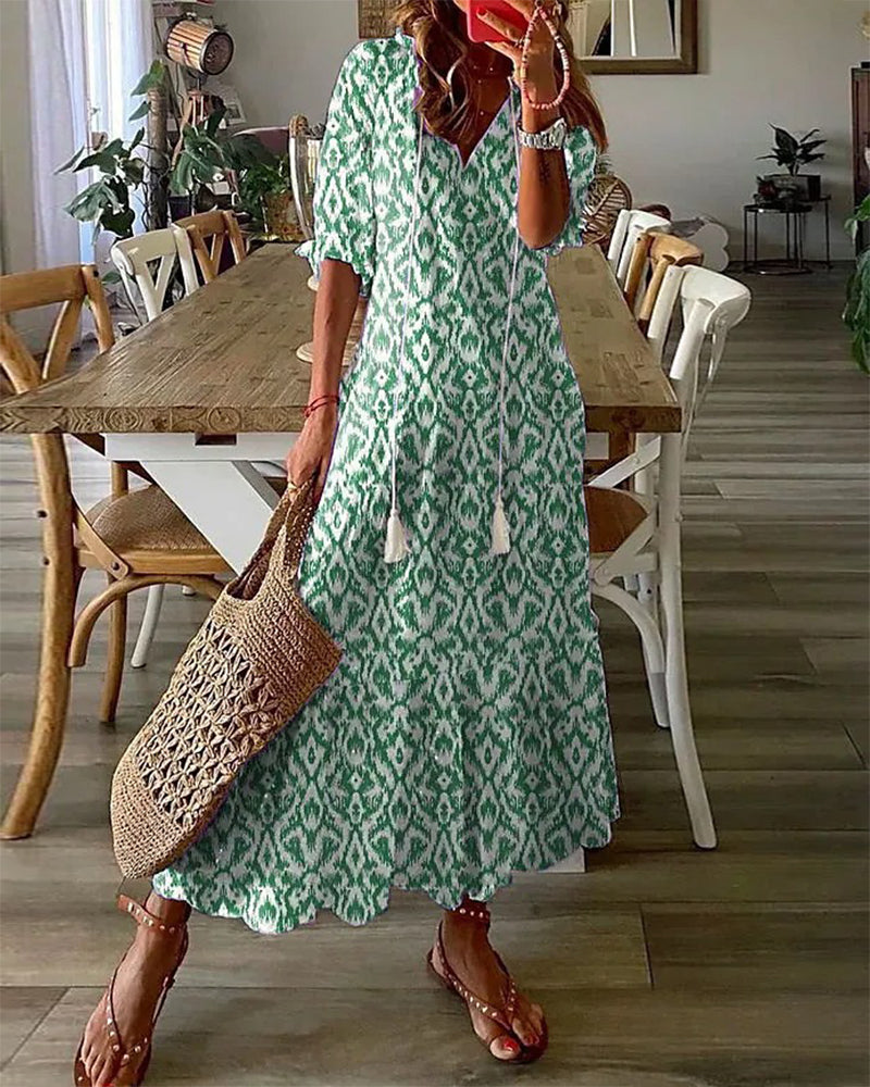 Scarlett | Boho Bloemen Maxi Jurk voor Dames – Vintage Stijl Halflange Mouwen Luchtige Jurk