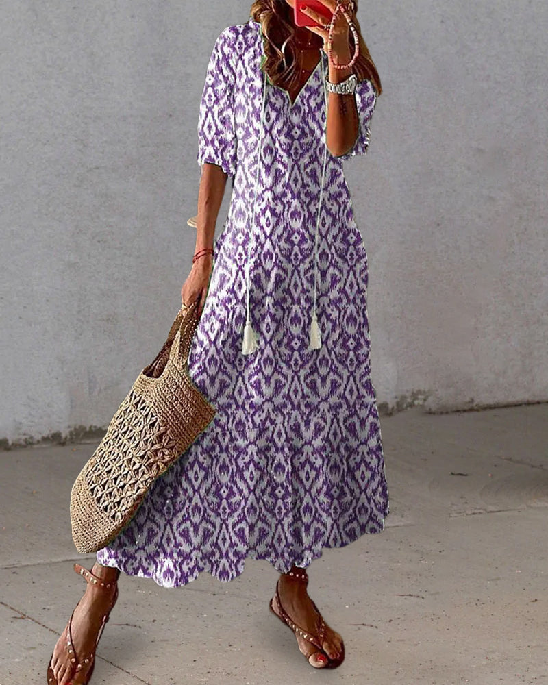 Scarlett | Boho Bloemen Maxi Jurk voor Dames – Vintage Stijl Halflange Mouwen Luchtige Jurk