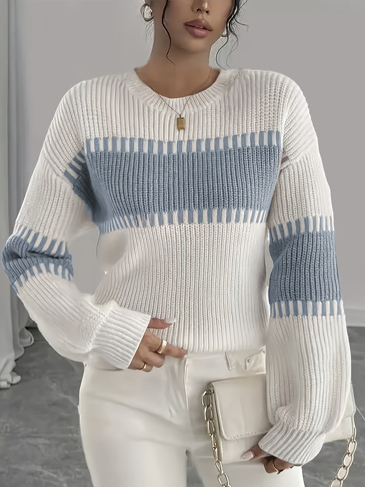 Amelisse | Dames gestreepte off-shouldertrui – Lange mouwen
