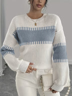 Halcyra | Gestreepte off-shoulder trui voor dames – Multicolor gebreide trui met lange mouwen