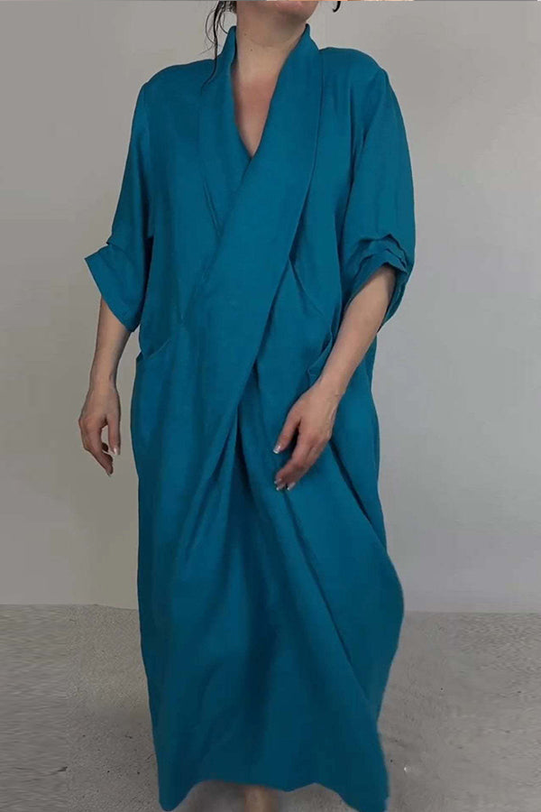 Kassia | Minimalistische midi-jurk met V-hals voor dames – Elegante casual jurk met korte mouwen