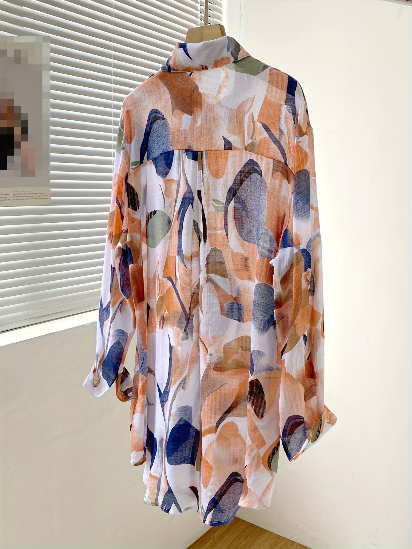 Zarela | Damesoverhemd met lange mouwen en print – Doorschijnende, geometrische casual blouse