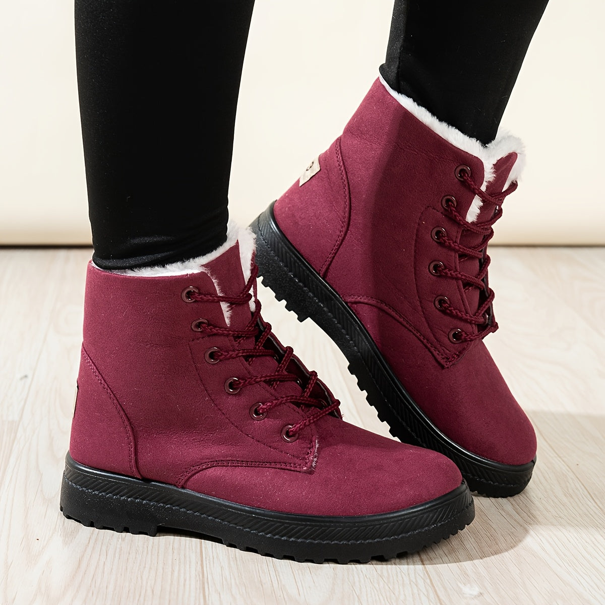 Doralina | Dames Enkellaarzen – Korte Pluche Gevoerde Veterschoenen, Effen & Casual