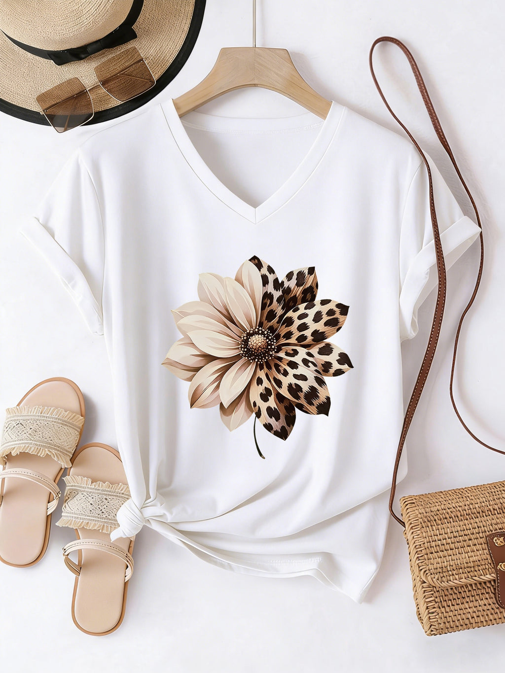 Athena | Casual Damestop met V-Hals – Lichtgewicht Losvallende Blouse met Korte Mouwen