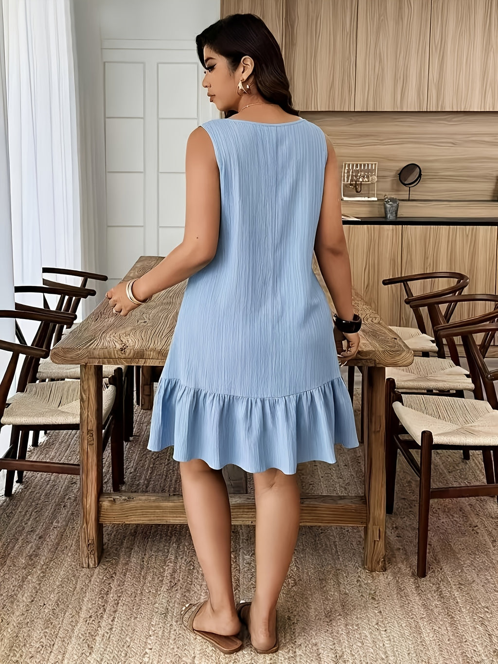 Lyliana | Elegante mouwloze damesjurk – soepel vallende, effen gekleurde A-lijn casual jurk
