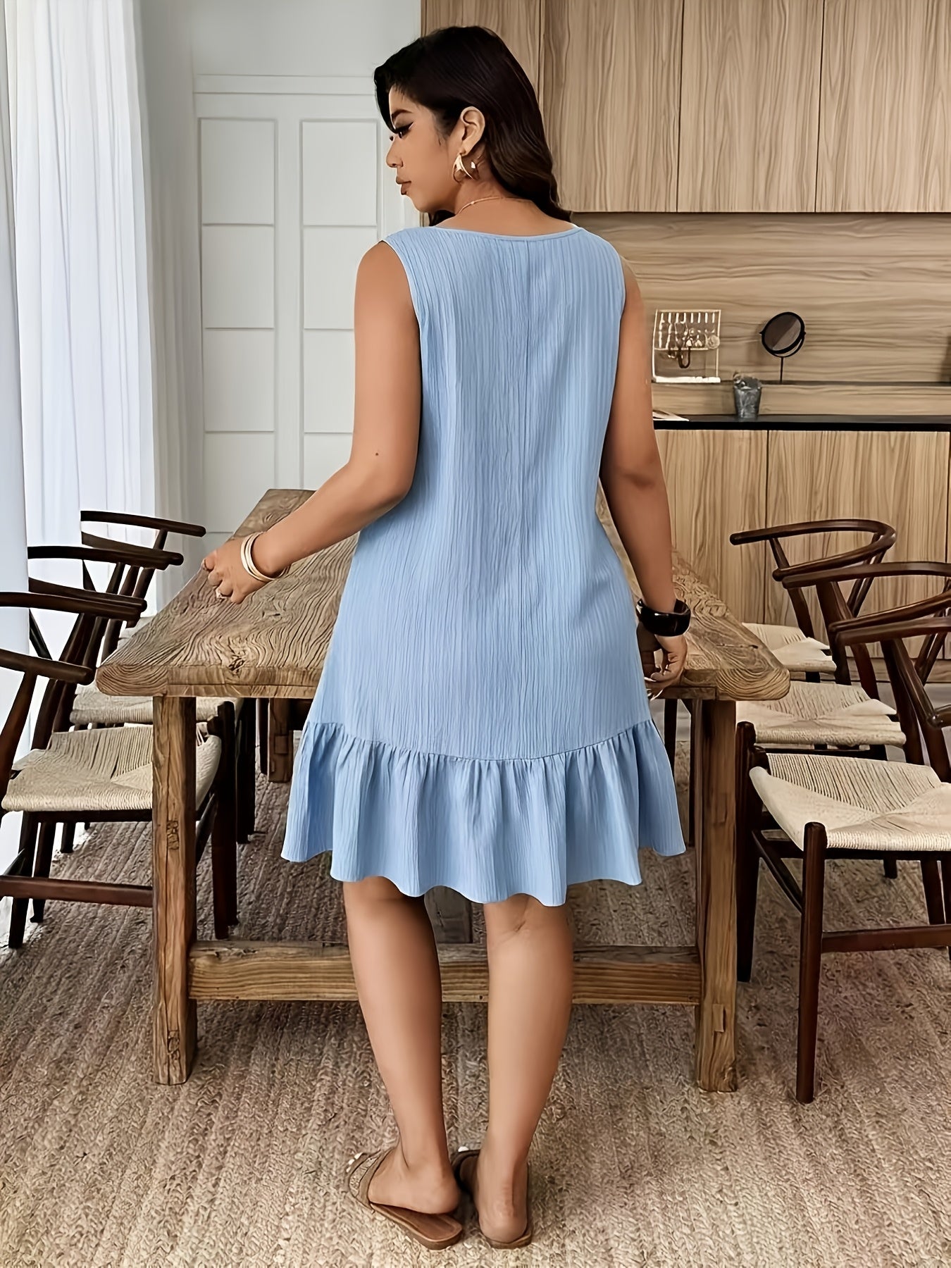Lyliana | Elegante mouwloze damesjurk – soepel vallende, effen gekleurde A-lijn casual jurk