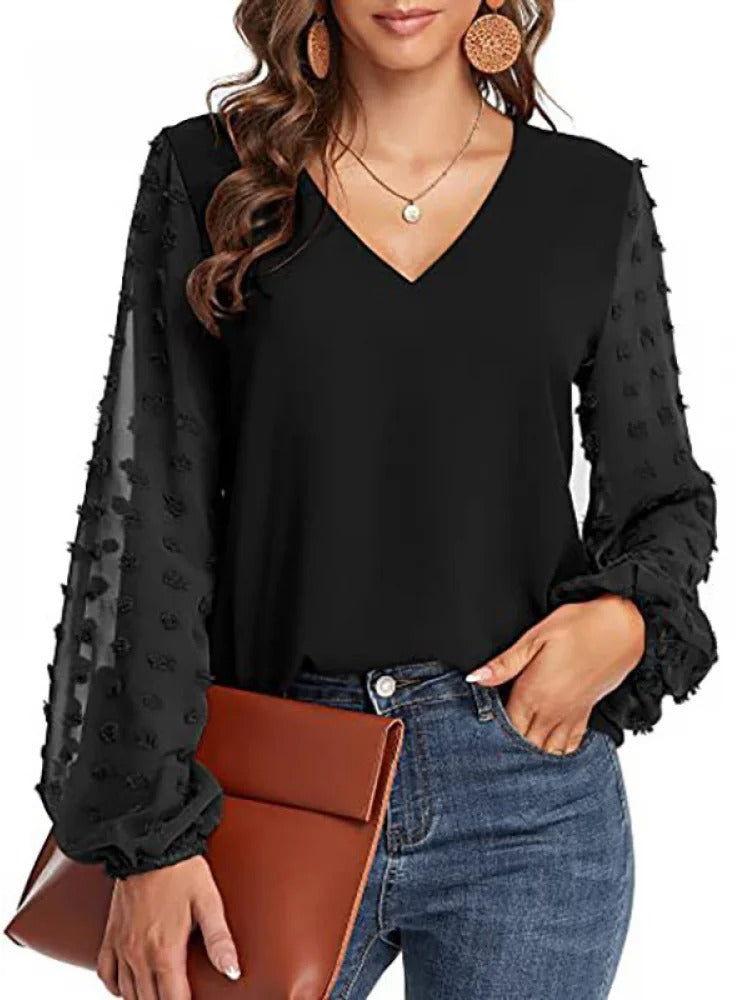 Celestra | Dames Chiffon Blouse – V-Hals Elegante Top, Licht & Transparant