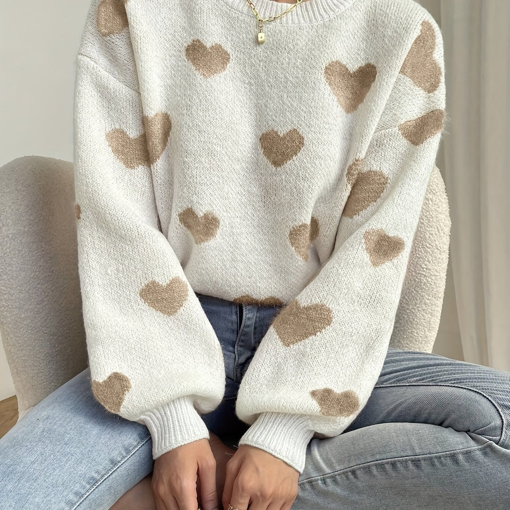 Delysia | Damestrui met hartjesprint – Zachte gebreide pullover