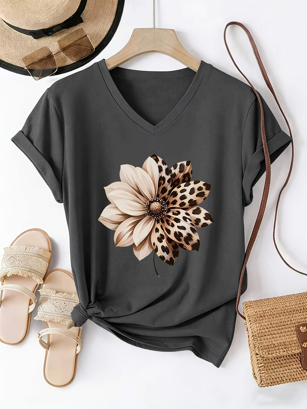 Athena | Casual Damestop met V-Hals – Lichtgewicht Losvallende Blouse met Korte Mouwen