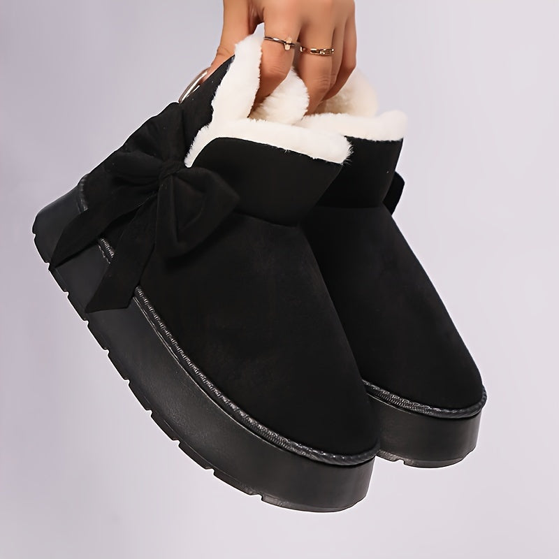 Cresselle | Dames Pluche Gevoerde Laarzen – Comfortabele Instappers met Zachte Zool en Strikdetail