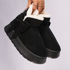 Cresselle | Dames Pluche Gevoerde Laarzen – Comfortabele Instappers met Zachte Zool en Strikdetail