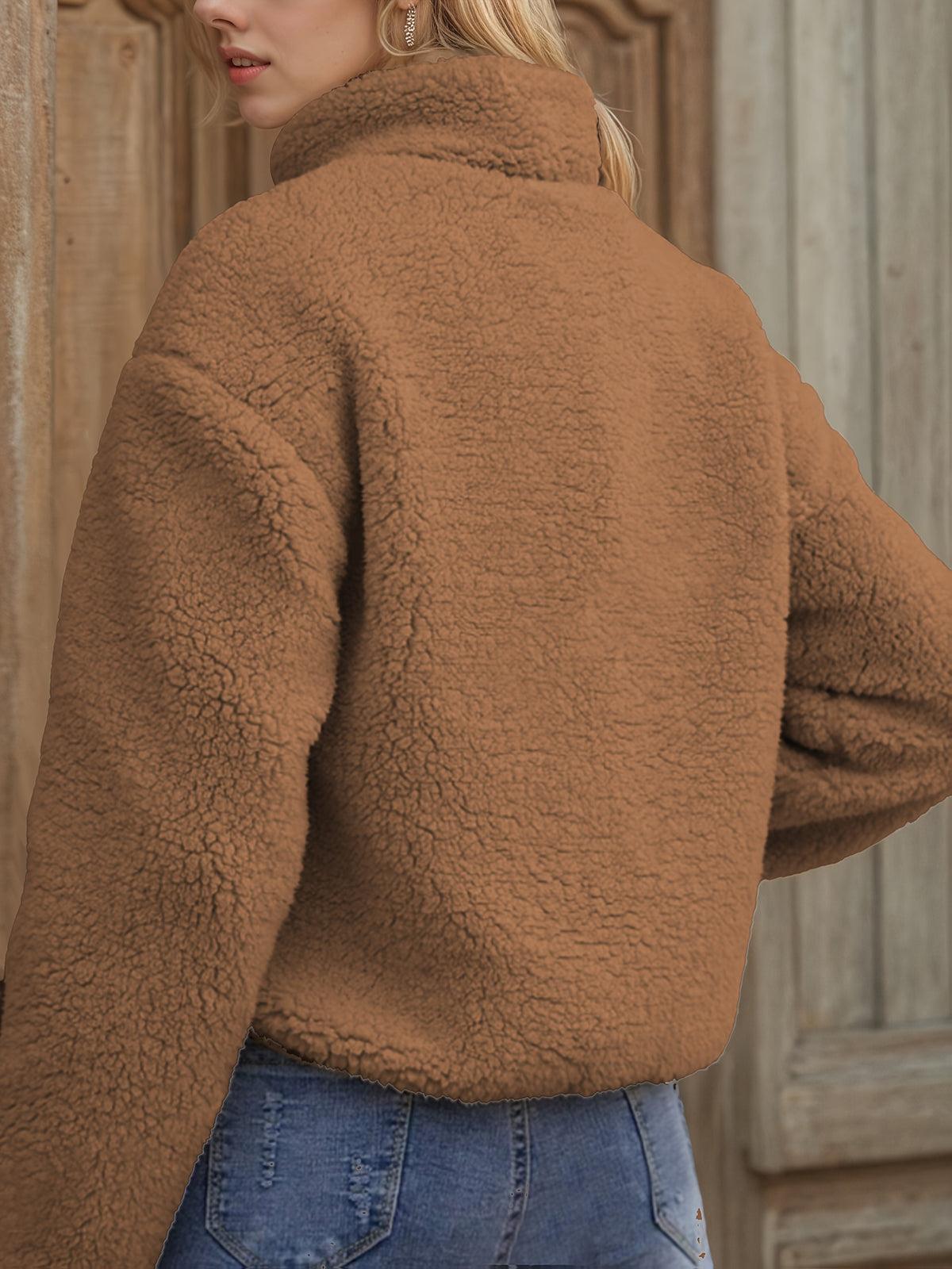Gwyneira | Pluche damesjas met rits – contrasterende rand