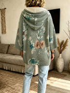 Eden | Damescape met capuchon en bloemenprint – pullover met 3/4-mouwen en trekkoord