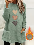 Leonie | Dames-sweatshirt met fleecevoering en hartjesprint – Casual pullover met lange mouwen