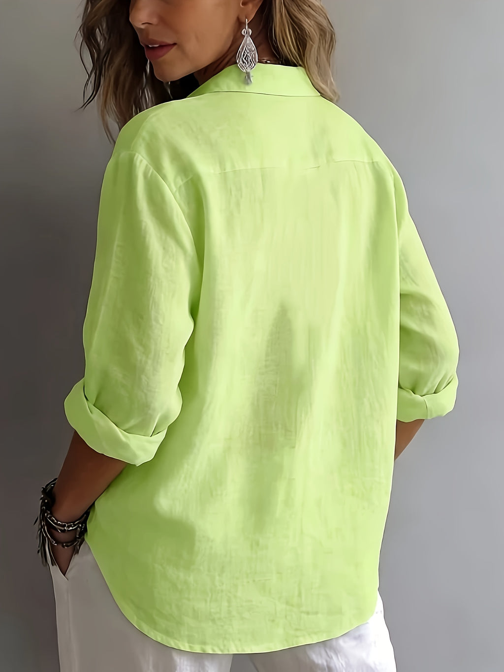 Lilou | Damesblouse met lange mouwen – Loszittend overhemd met kraag en knopen