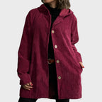 Fardina | Dames Corduroy Jas met Capuchon en Knoopsluiting – Casual Jas voor Herfst en Winter