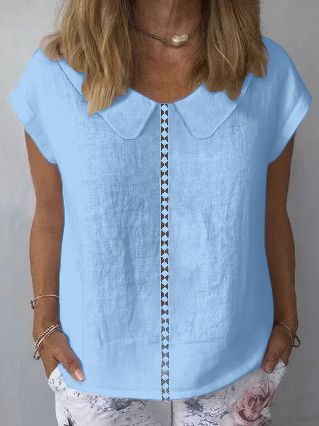 Paloma | Casual damesblouse – Shirt met korte mouwen en patchwork van kant