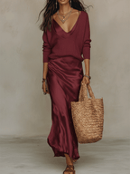 Cerelia | Dames Elegante Midi Co-ord Set – Ivoor Kleurige Bijpassende Top en Rok Set