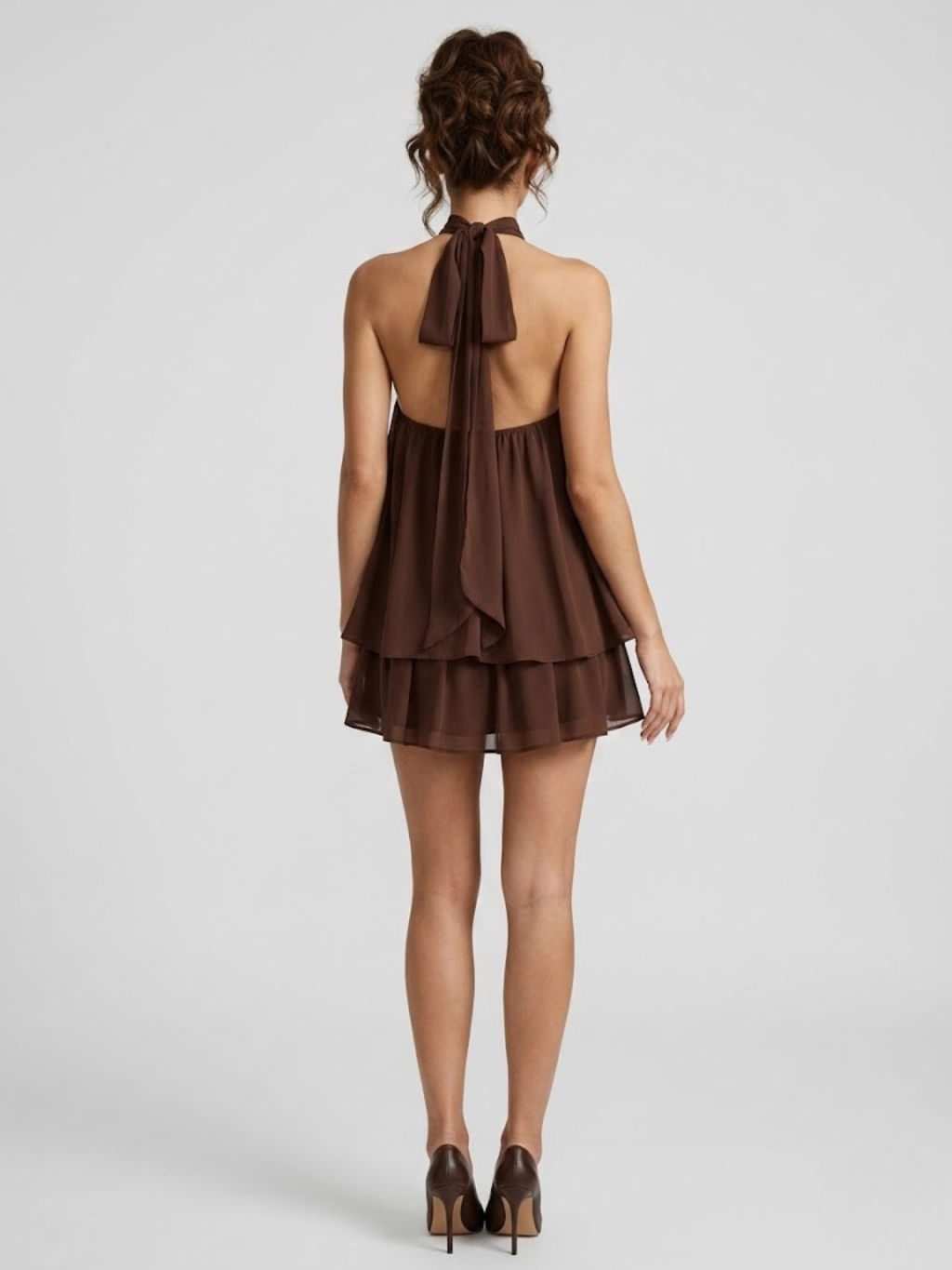 Monroe | Dames Rugloze Mini-jurk met Ruches – Elegante Halterjurk met Vloeiende Pasvorm