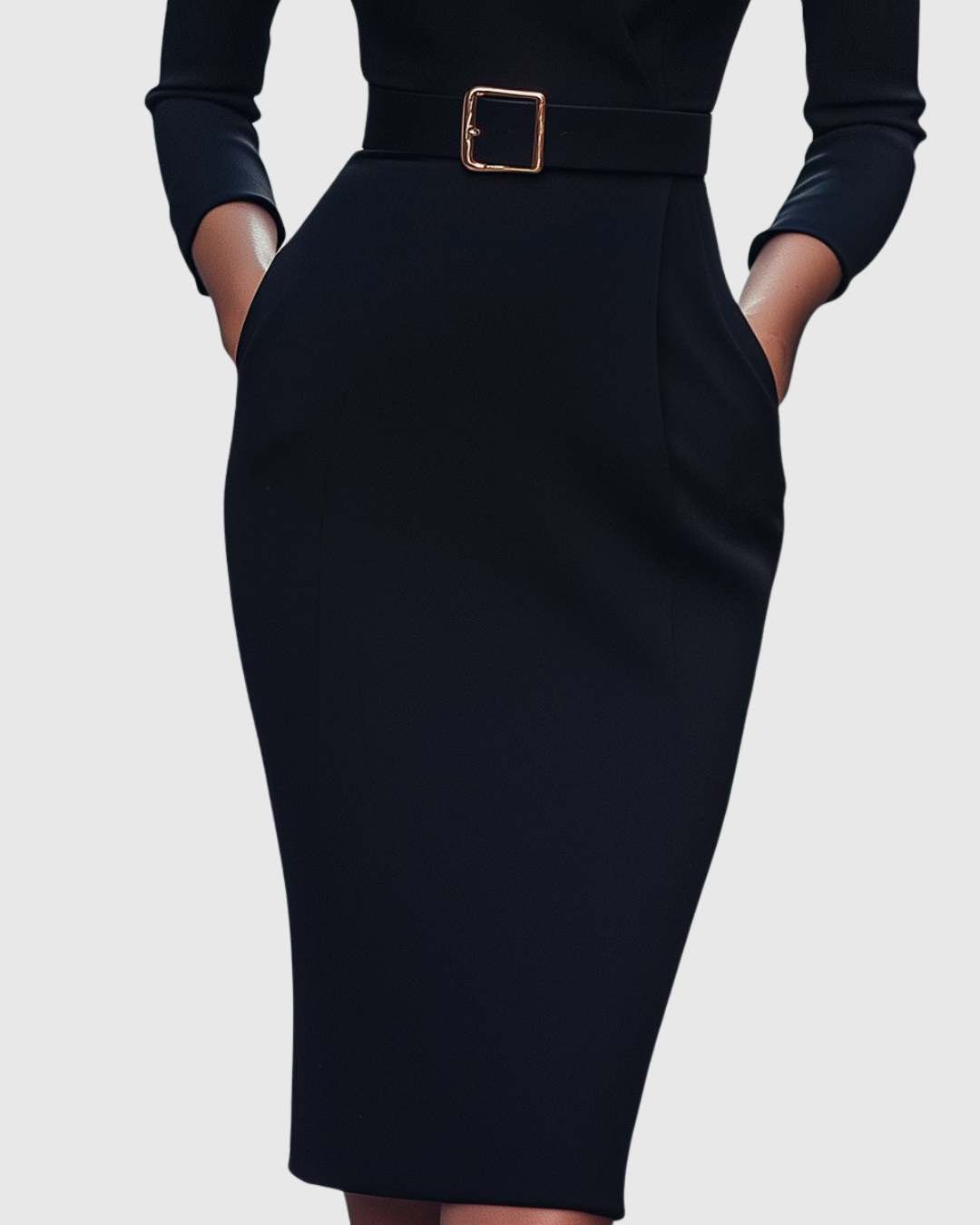 Arlena | Elegante werkjurk voor dames – Midi-kokerjurk met ceintuur en schijnbare overslaghalslijn