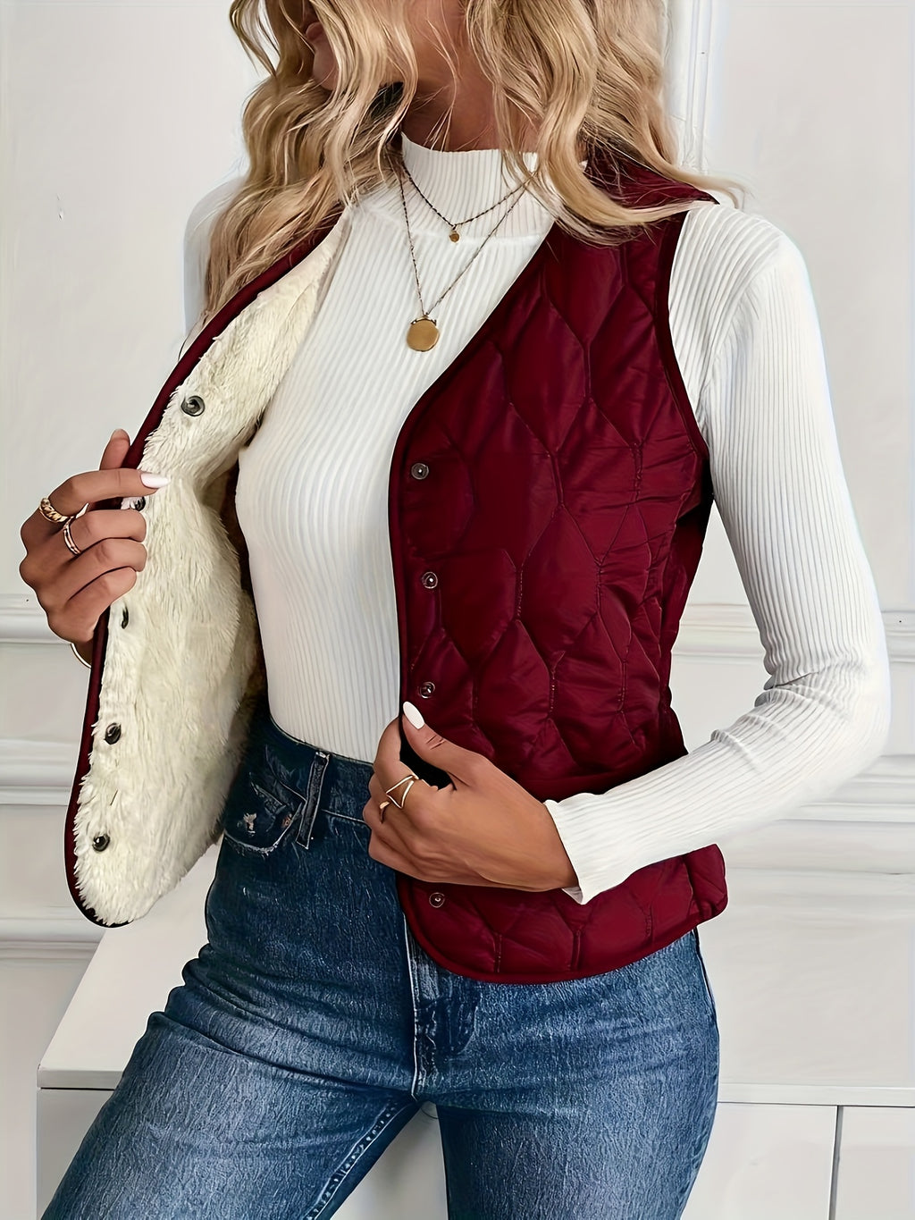 Faleria | Damesvest met thermische voering – Gewatteerd wintervest, mouwloos gewatteerd jasje