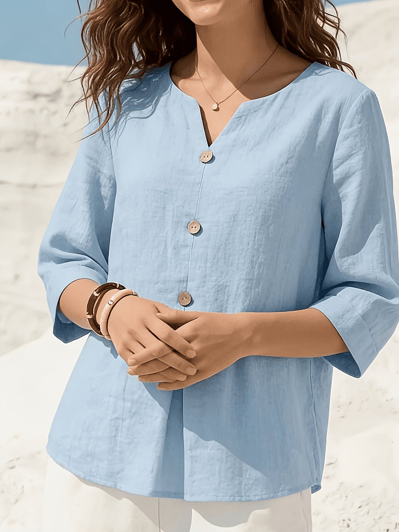 Winslet | Casual linnen top voor dames – loszittende blouse met V-hals en 3/4-mouwen