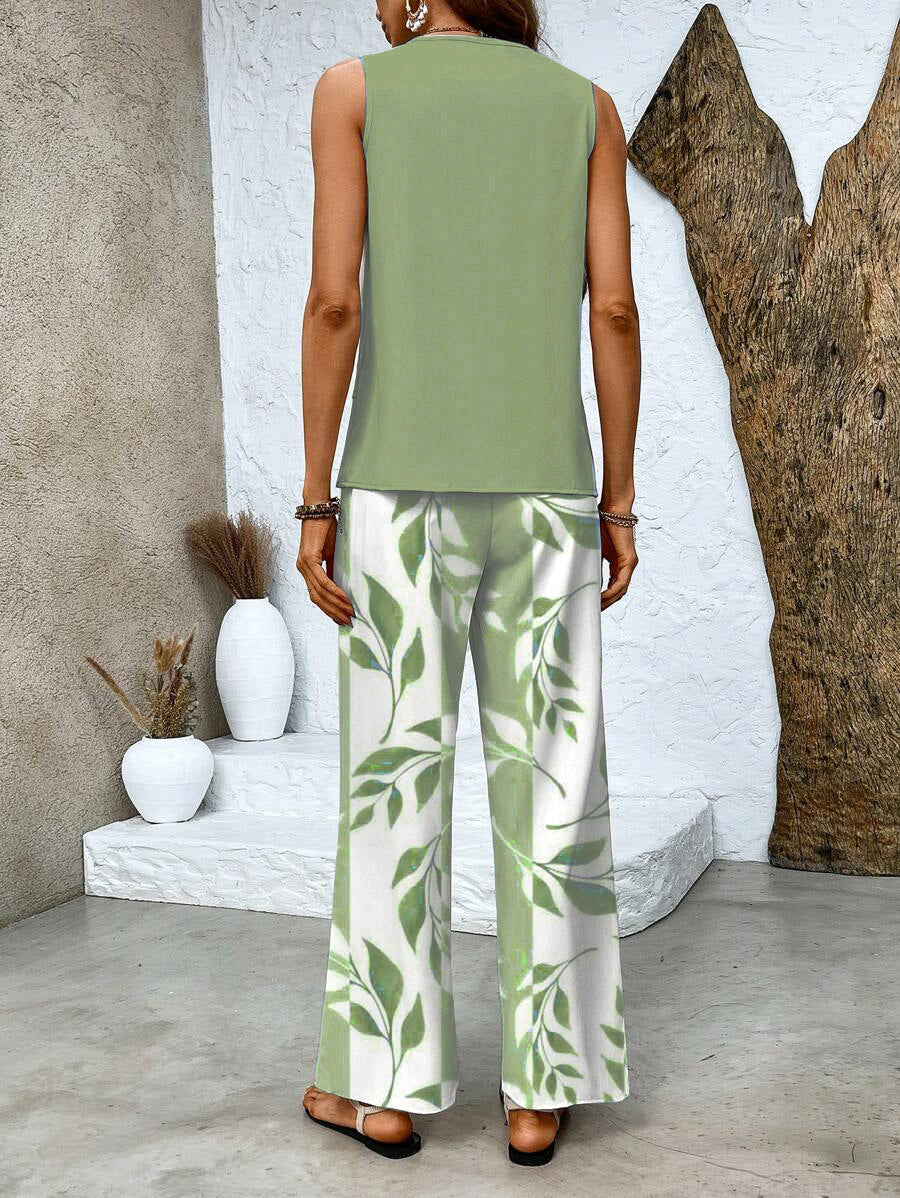 Giavanna | Casual set voor dames – Top met print en broek met wijde pijpen