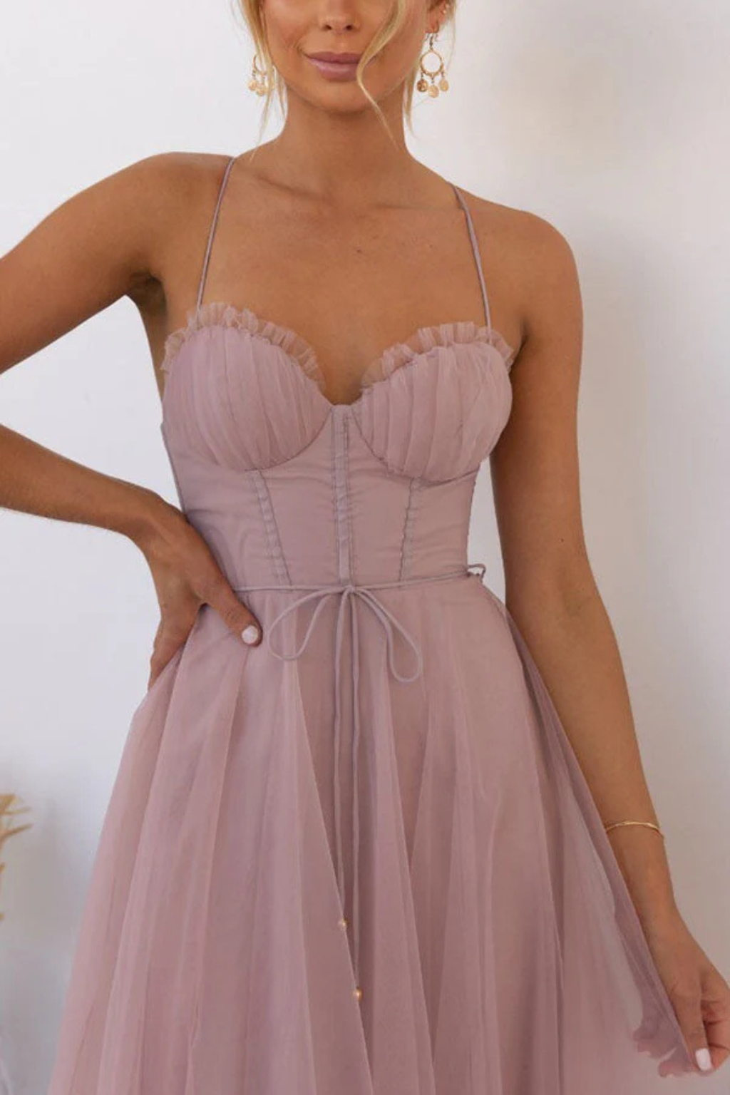 Greta | Formele Midi Jurk voor Dames – Strapless Avondjurk met Tule Bustier