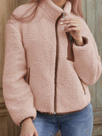 Elavira | Pluche jas voor dames – Vest met ritssluiting en contrasterende rand