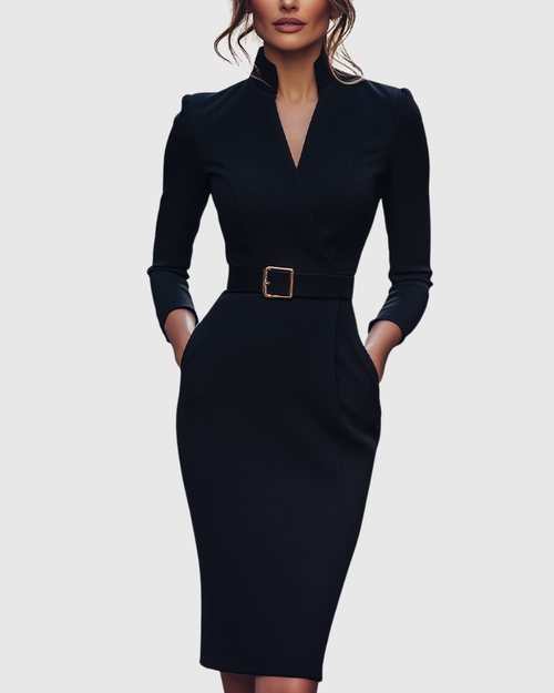 Baela | Elegante zwarte midijurk voor dames – Verfijnde cocktailjurk met slanke pasvorm