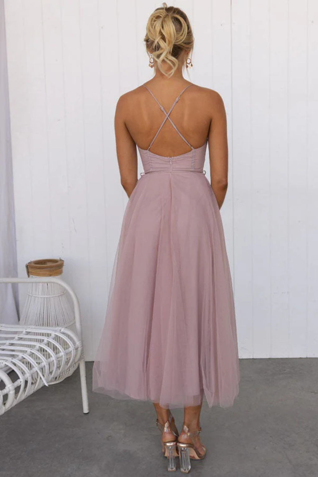 Greta | Formele Midi Jurk voor Dames – Strapless Avondjurk met Tule Bustier