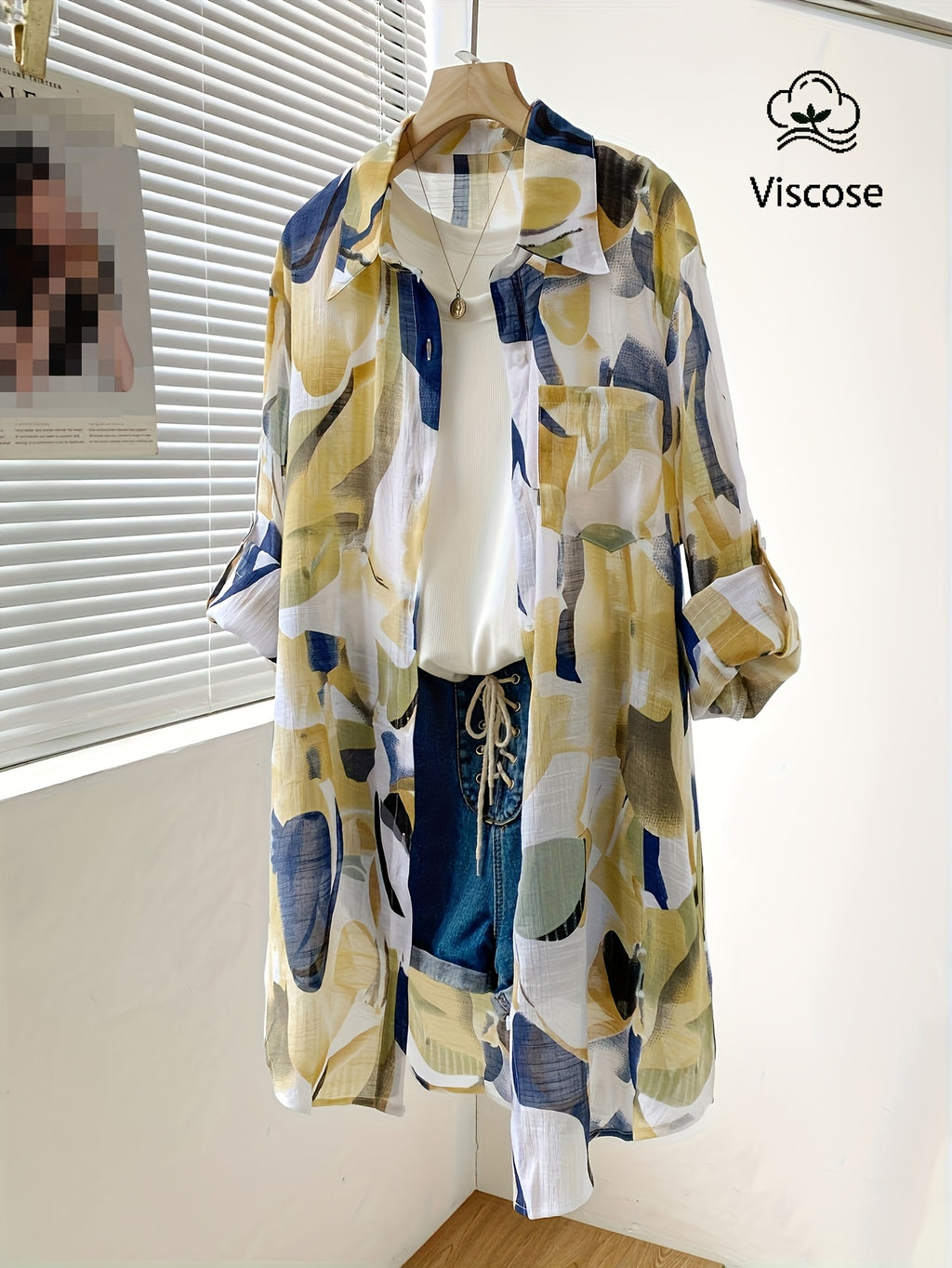 Zarela | Damesoverhemd met lange mouwen en print – Doorschijnende, geometrische casual blouse