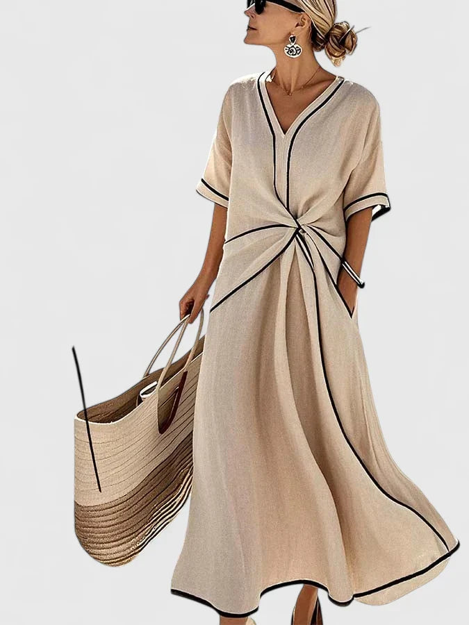 Ilara | Meadow Charm maxi-jurk voor dames – A-lijn jurk met V-hals en verborgen zakken
