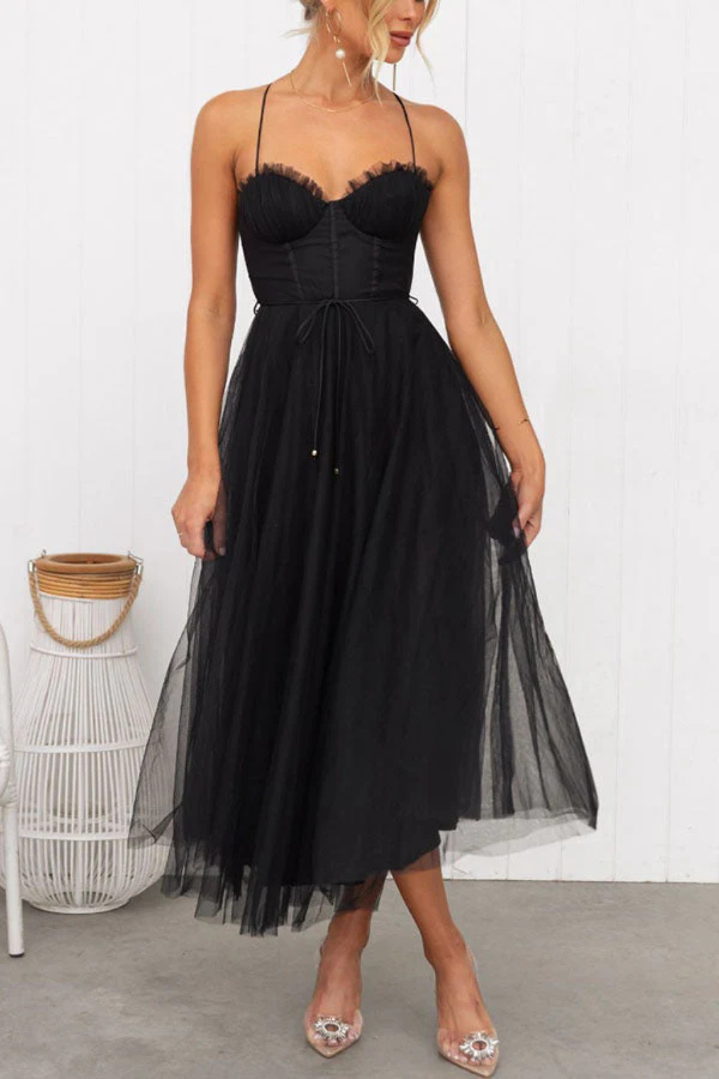 Greta | Formele Midi Jurk voor Dames – Strapless Avondjurk met Tule Bustier