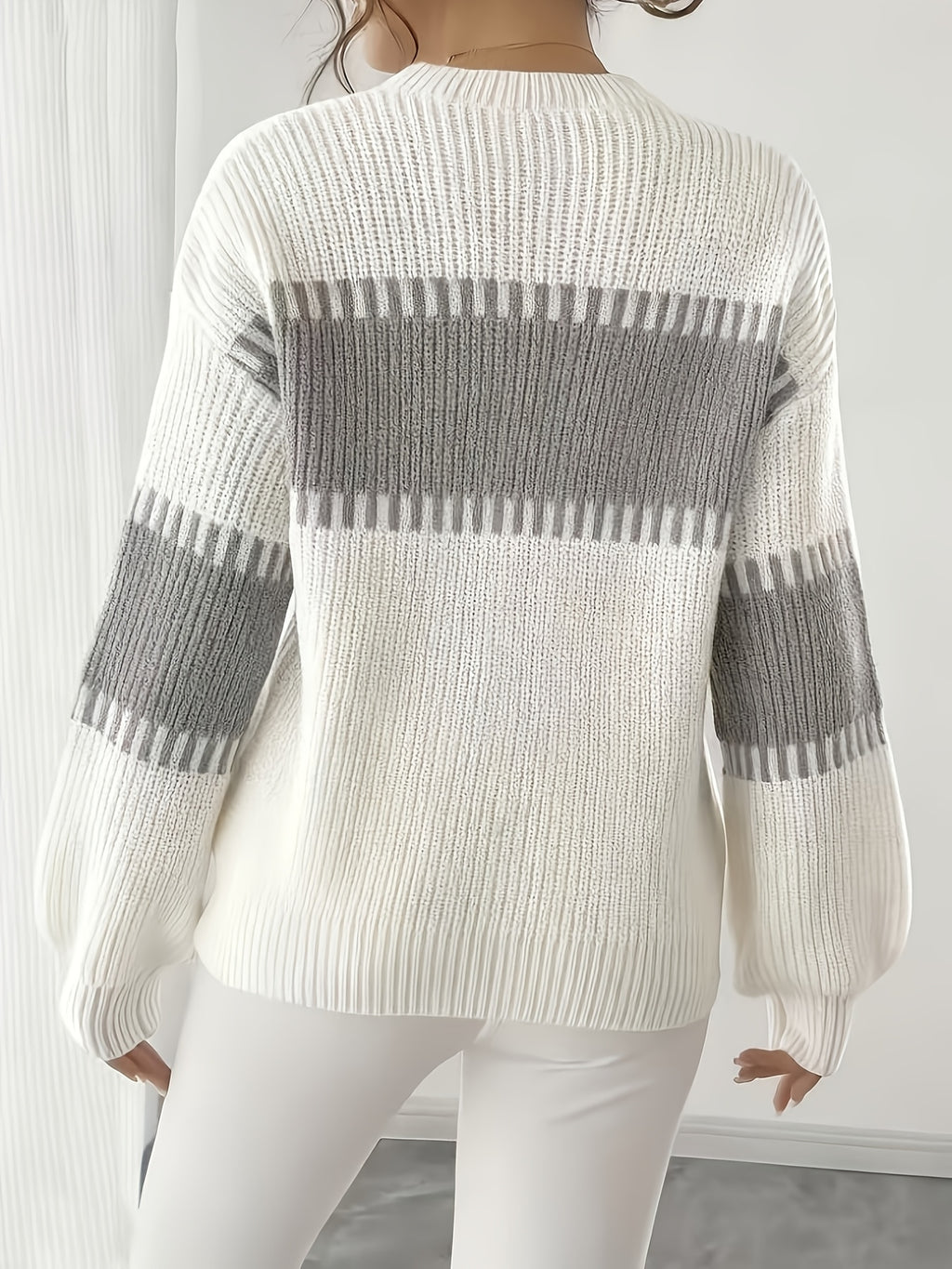 Amelisse | Dames gestreepte off-shouldertrui – Lange mouwen