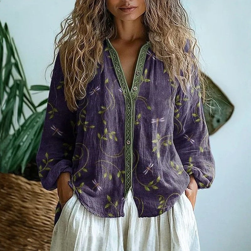 Arelle | Boho-blouse met bloemenprint voor dames – Chique vintage shirt met lange mouwen