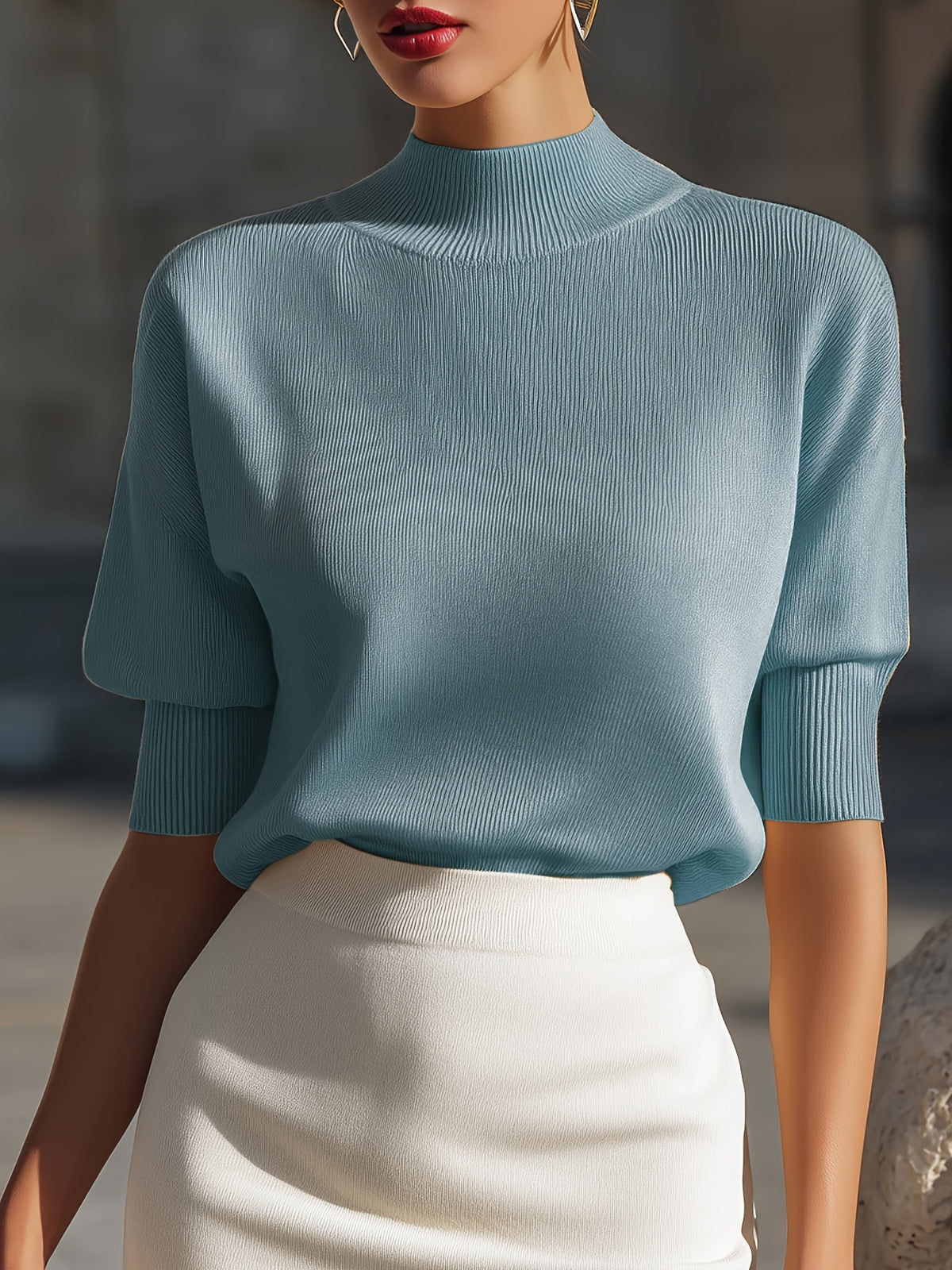Ardessa | Dames T-shirt met structuur – Opstaande kraag, aansluitende manchetten