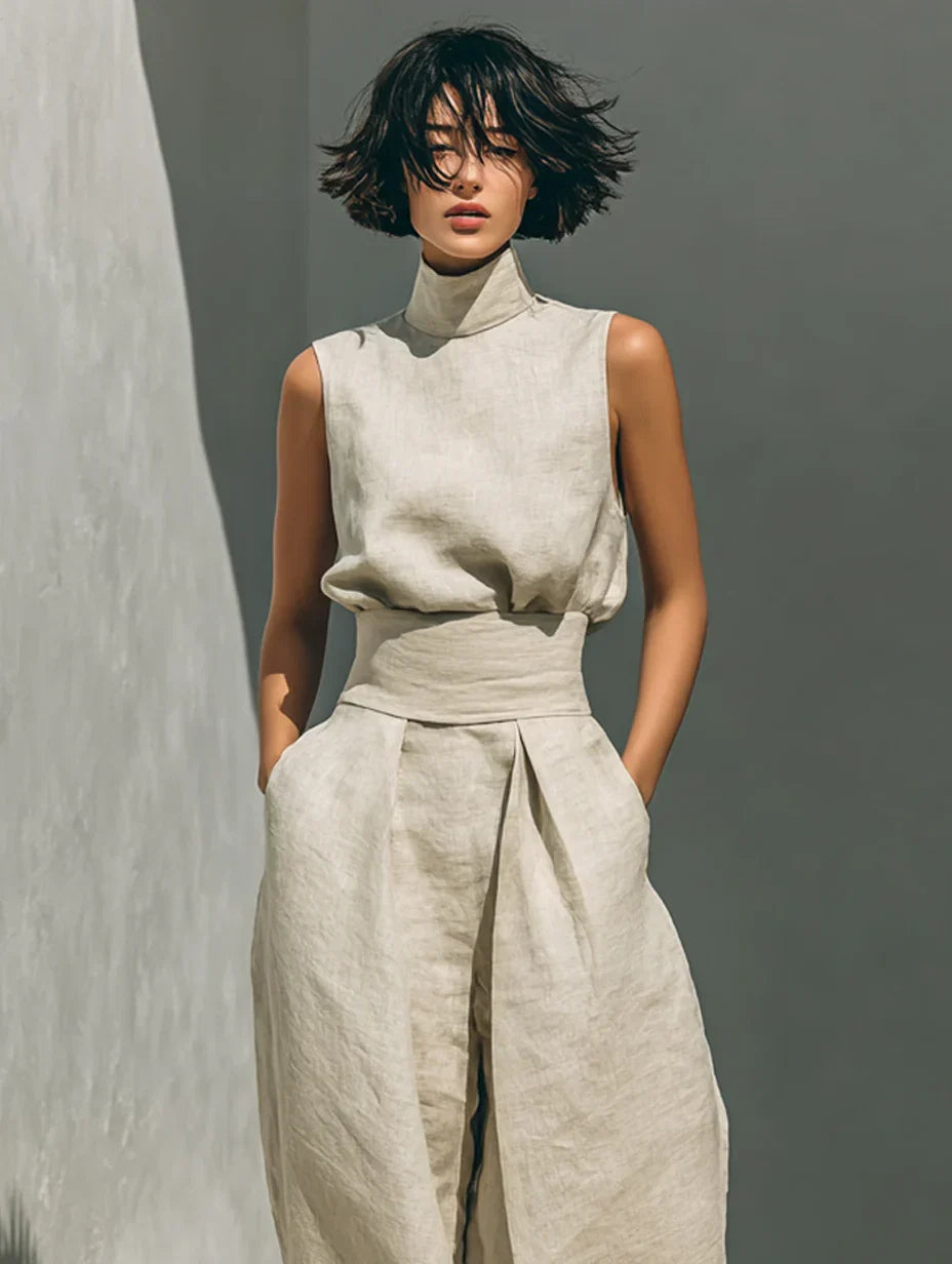 Cressida | Linnenmixset voor dames – Linnen top & katoen-linnen broek met wijde pijpen