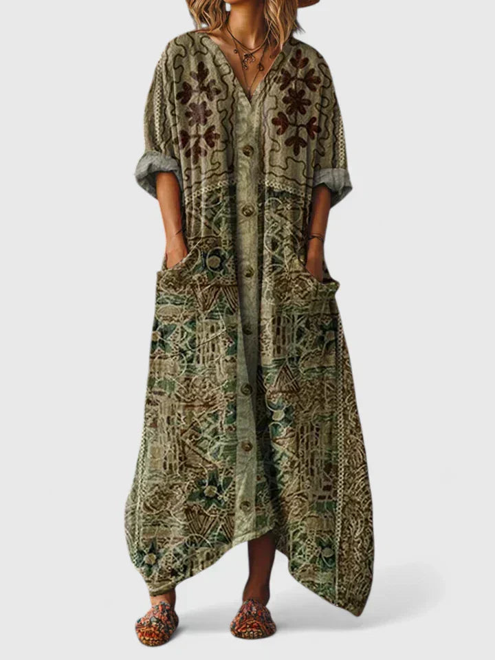 Danica  | Dames Geborduurde Midi-jurk – Elegante Casual Jurk