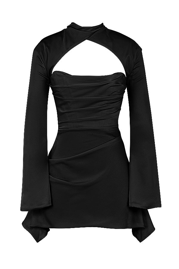 Mara | Sexy, nauwsluitende mini-jurk voor dames – Avondjurk met lange mouwen en uitsnijdingen