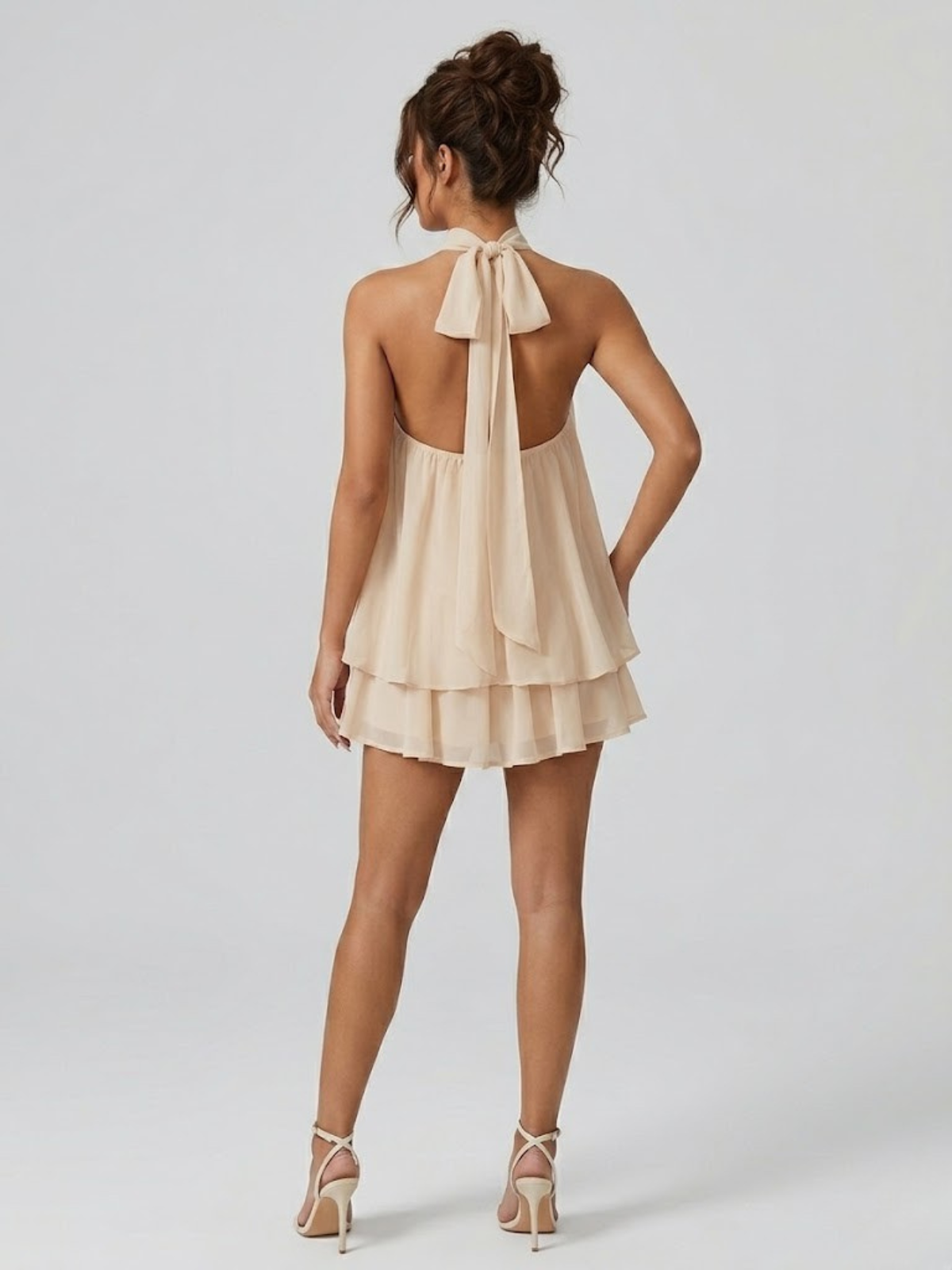 Monroe | Dames Rugloze Mini-jurk met Ruches – Elegante Halterjurk met Vloeiende Pasvorm