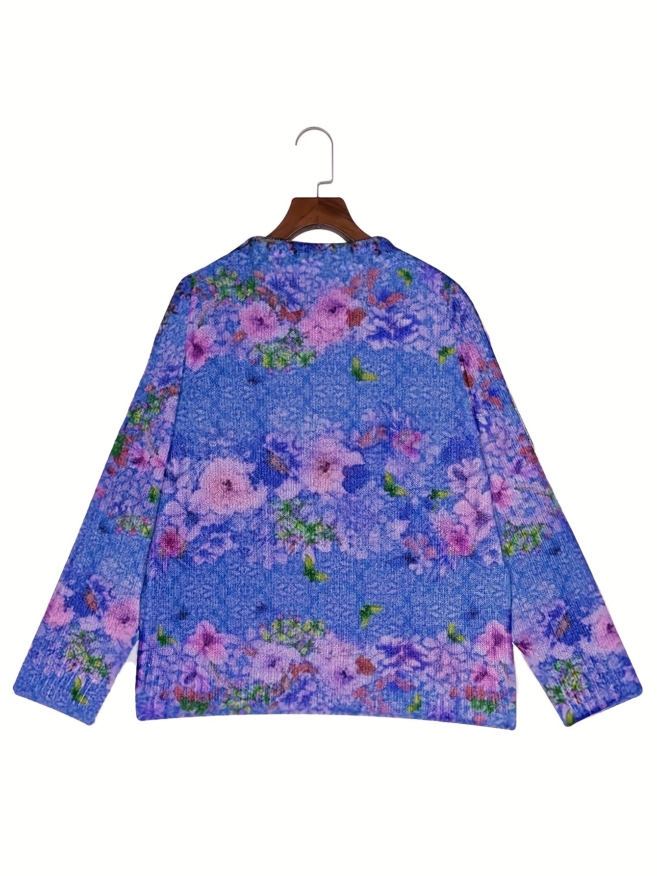 Hannelise | Damesvest met bloemen- en vlinderprint – vest met lange mouwen