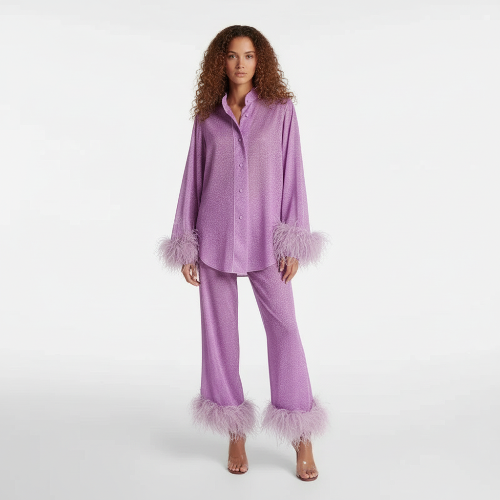 Rosalie | Luxe Glitter Set Dames – Feestelijke Glitter Outfit met Veren Details in Wijnrood