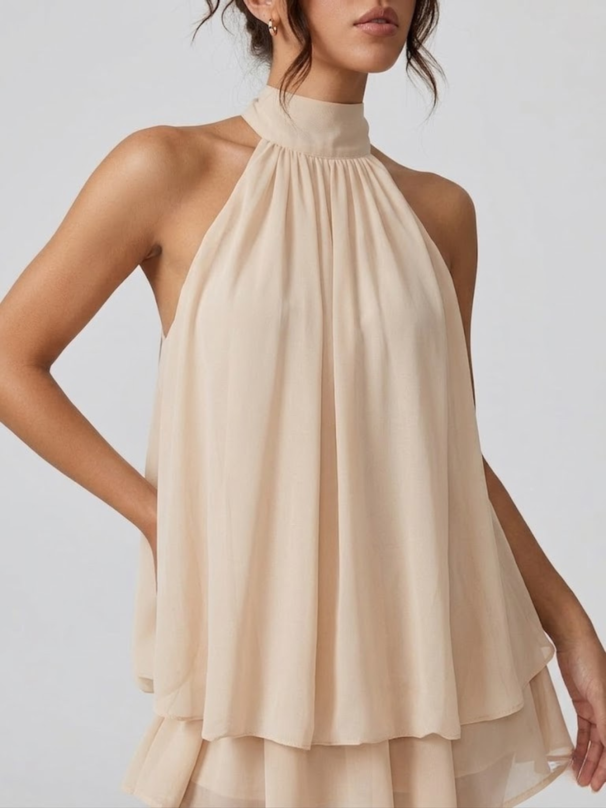 Monroe | Dames Rugloze Mini-jurk met Ruches – Elegante Halterjurk met Vloeiende Pasvorm