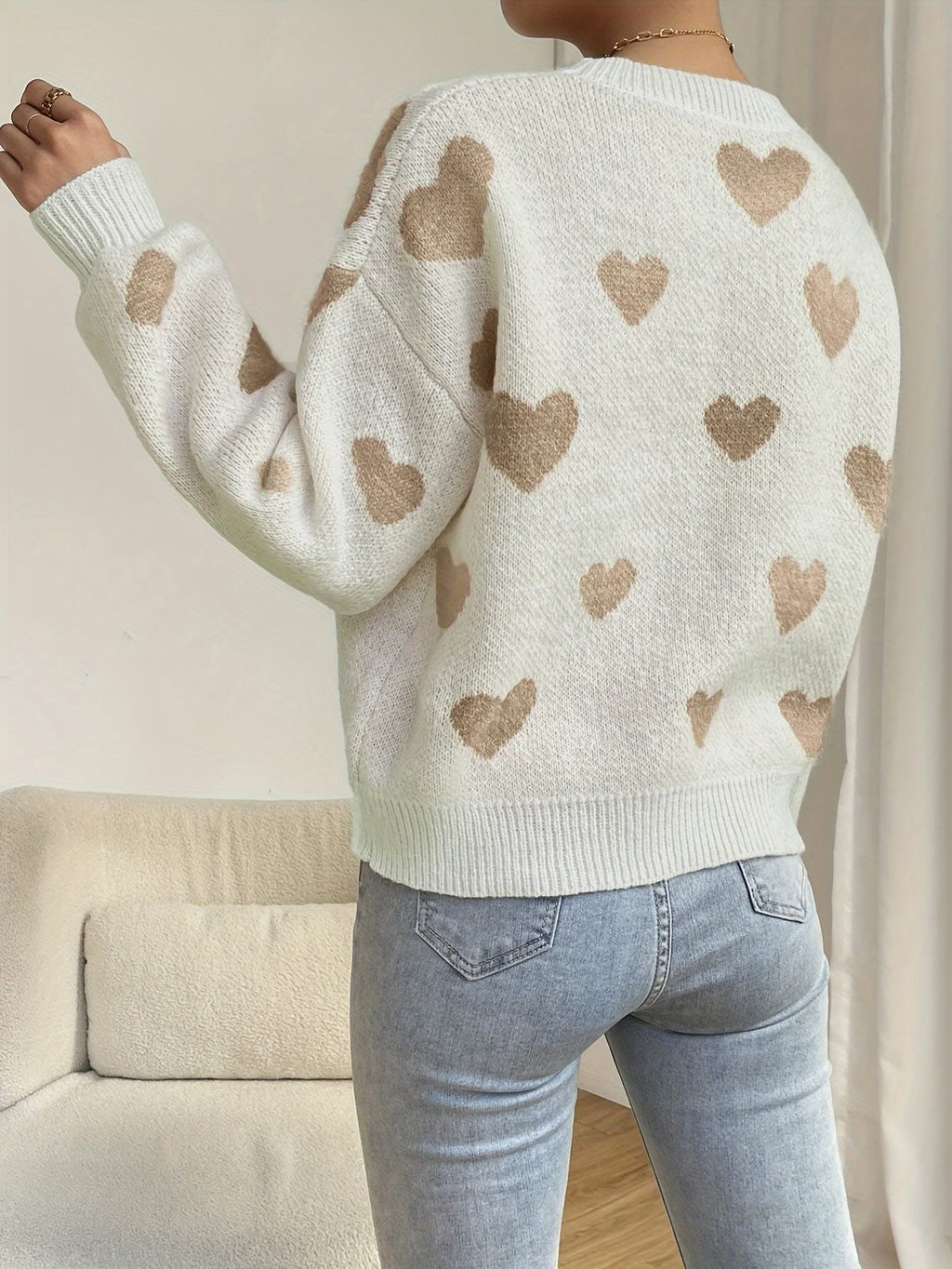 Delysia | Damestrui met hartjesprint – Zachte gebreide pullover