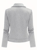 Katrien | Dames Bikerjack met Ruitpatroon, Ritssluiting & Knoopdetails