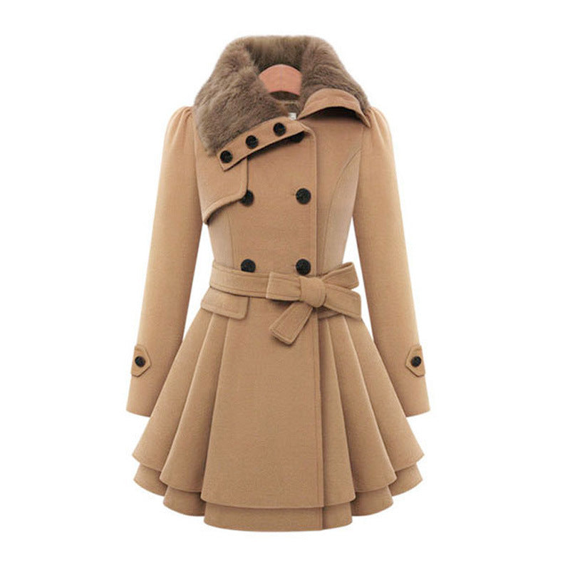 Velmira | Vintage trenchcoat voor dames – met ceintuur in de taille, kraag van imitatiebont