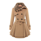 Leandra | Elegante trenchcoat voor dames met tailleband en zachte rand van imitatiebont