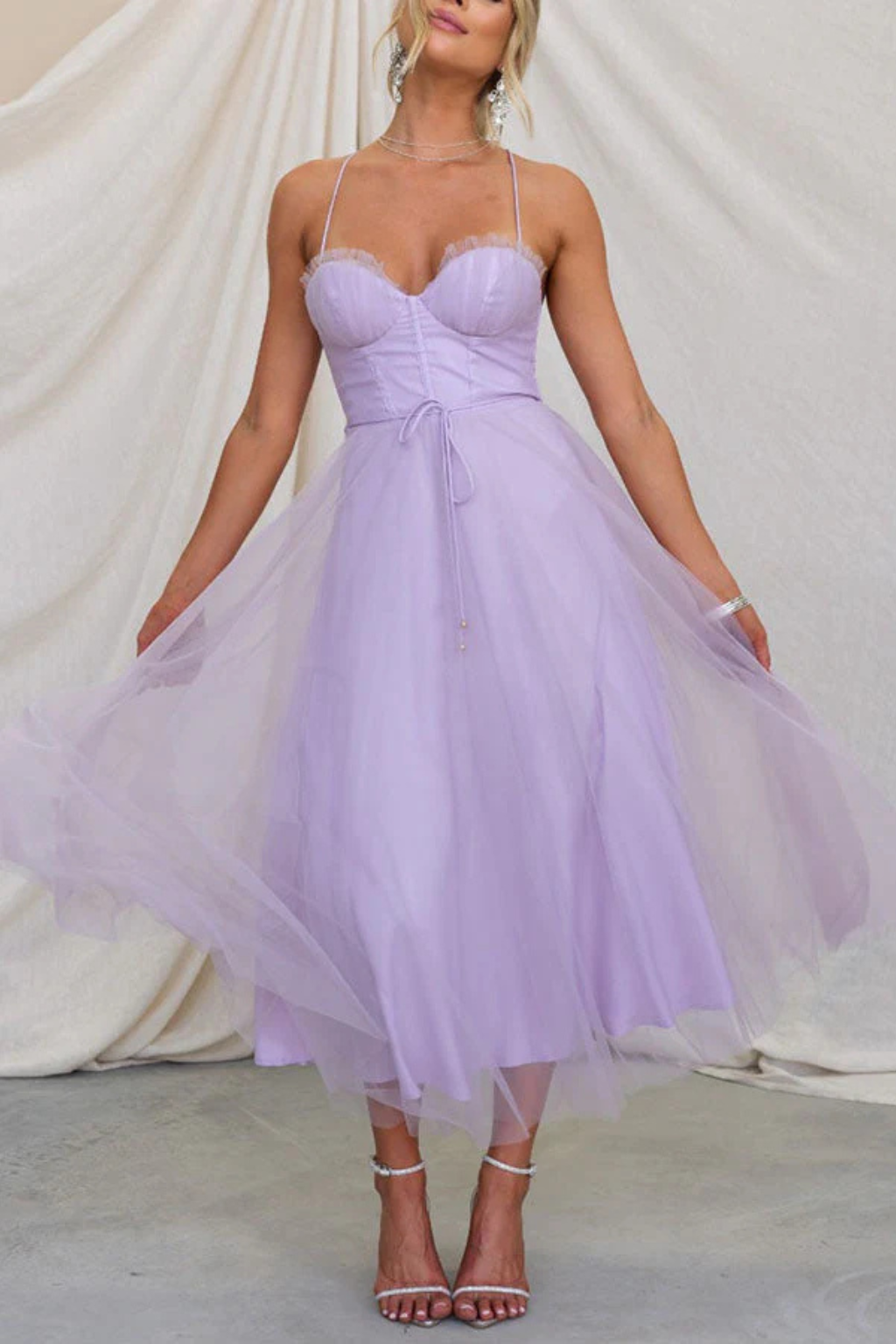Greta | Formele Midi Jurk voor Dames – Strapless Avondjurk met Tule Bustier